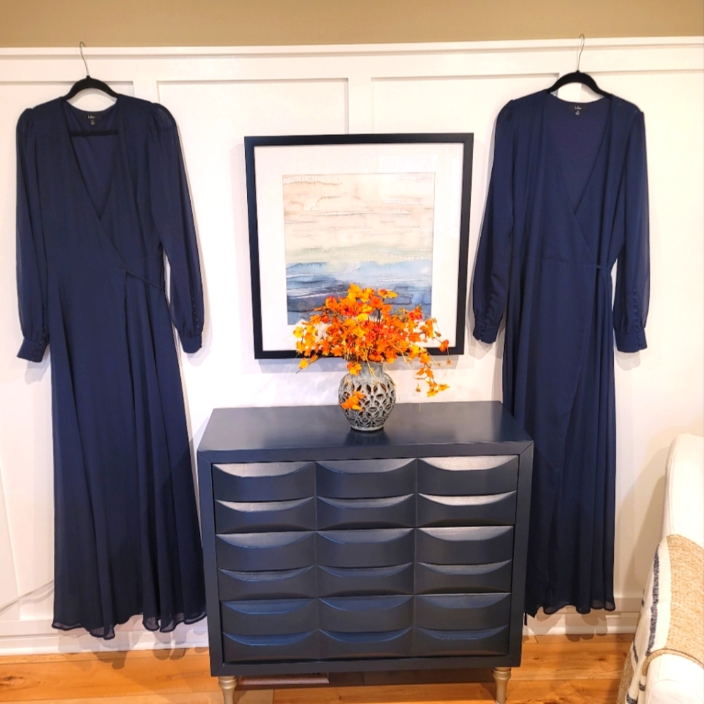 XL Lulu's Navy Chiffon Wrap Maxi Dresses